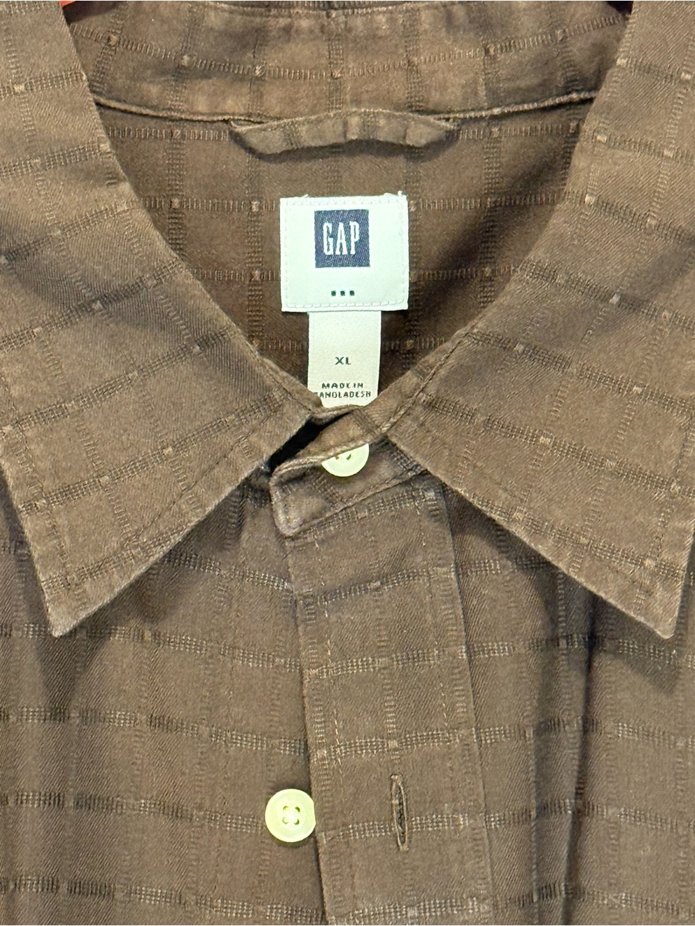GAP Men's Brown Textured Grid Button-Down Shirt